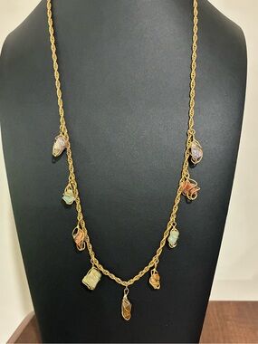 Vintage Gold Tone and Natural Gemstones Necklace